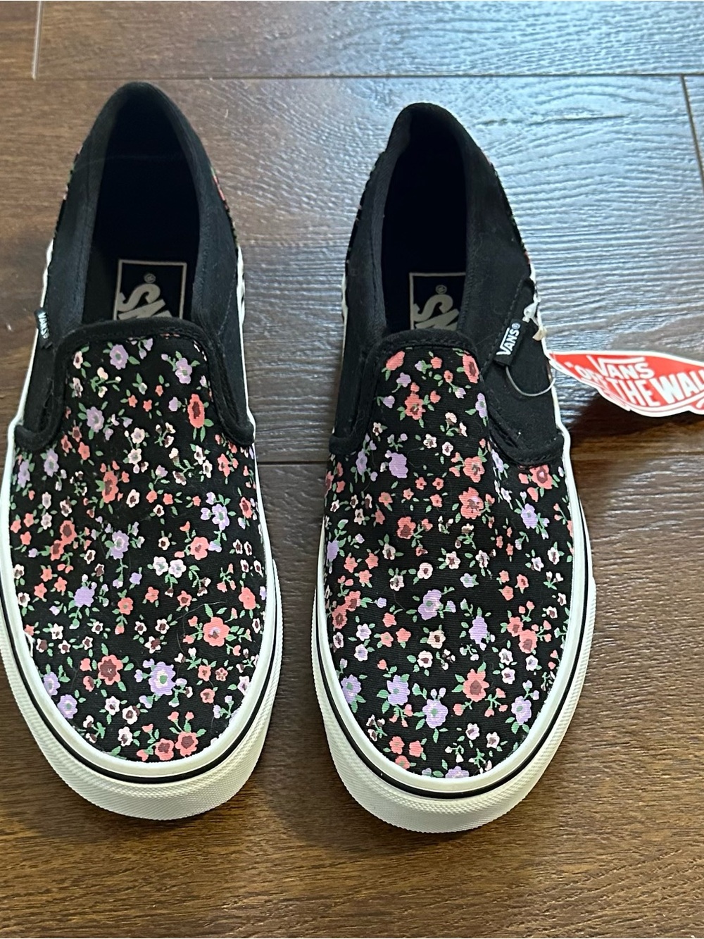 Vans Black Slip-On Sneakers with Pink & Lavender Floral Print